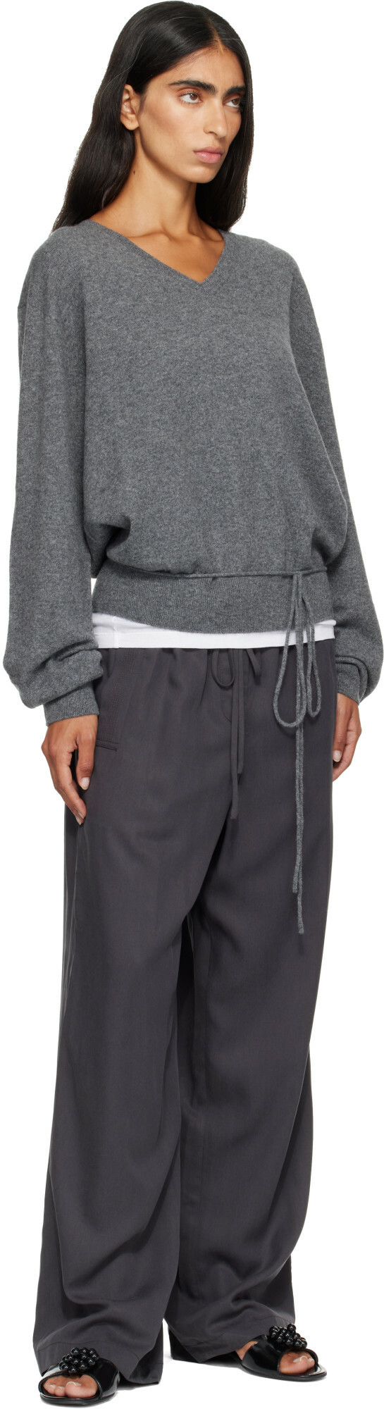 LE17SEPTEMBRE Gray Silky Drawstring Trousers
