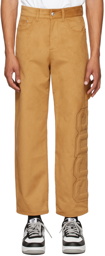 GCDS Tan Faux-Suede Logo Trousers