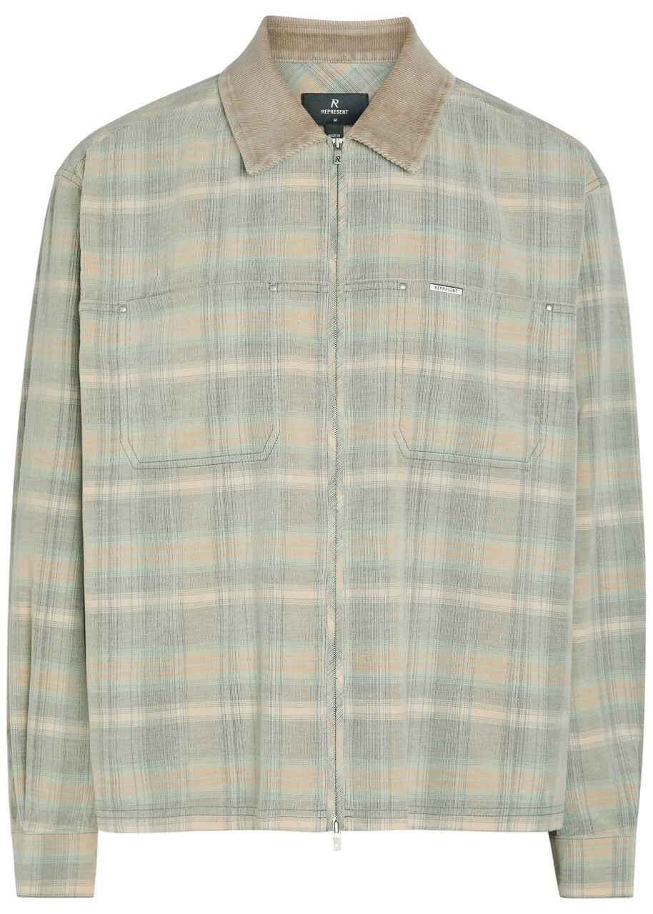 Represent Checked Corduroy-collar Flannel Overshirt Grey