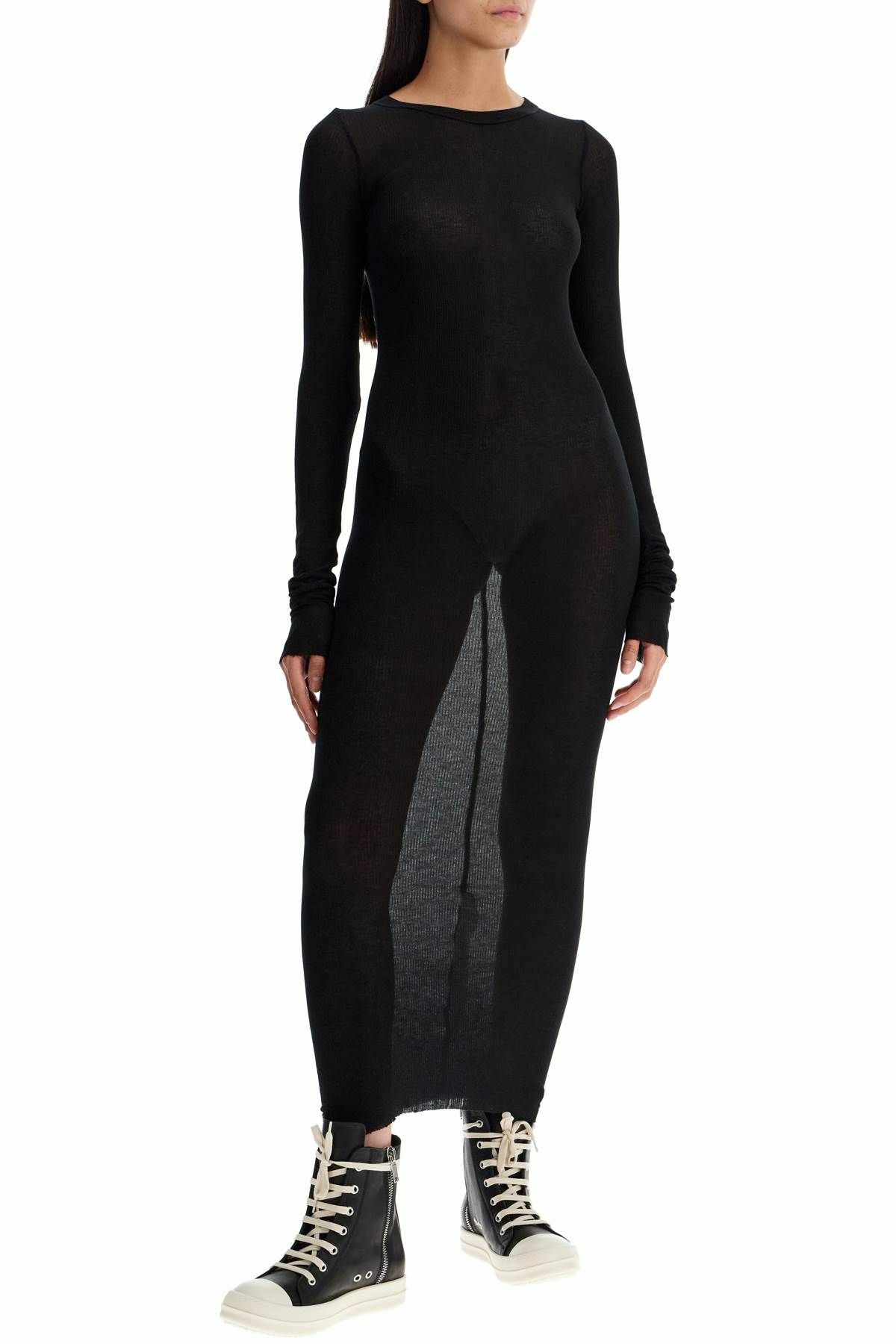 rick owens jersey dress Asymmetric layered washed-silk and cotton-jersey maxi dress - black