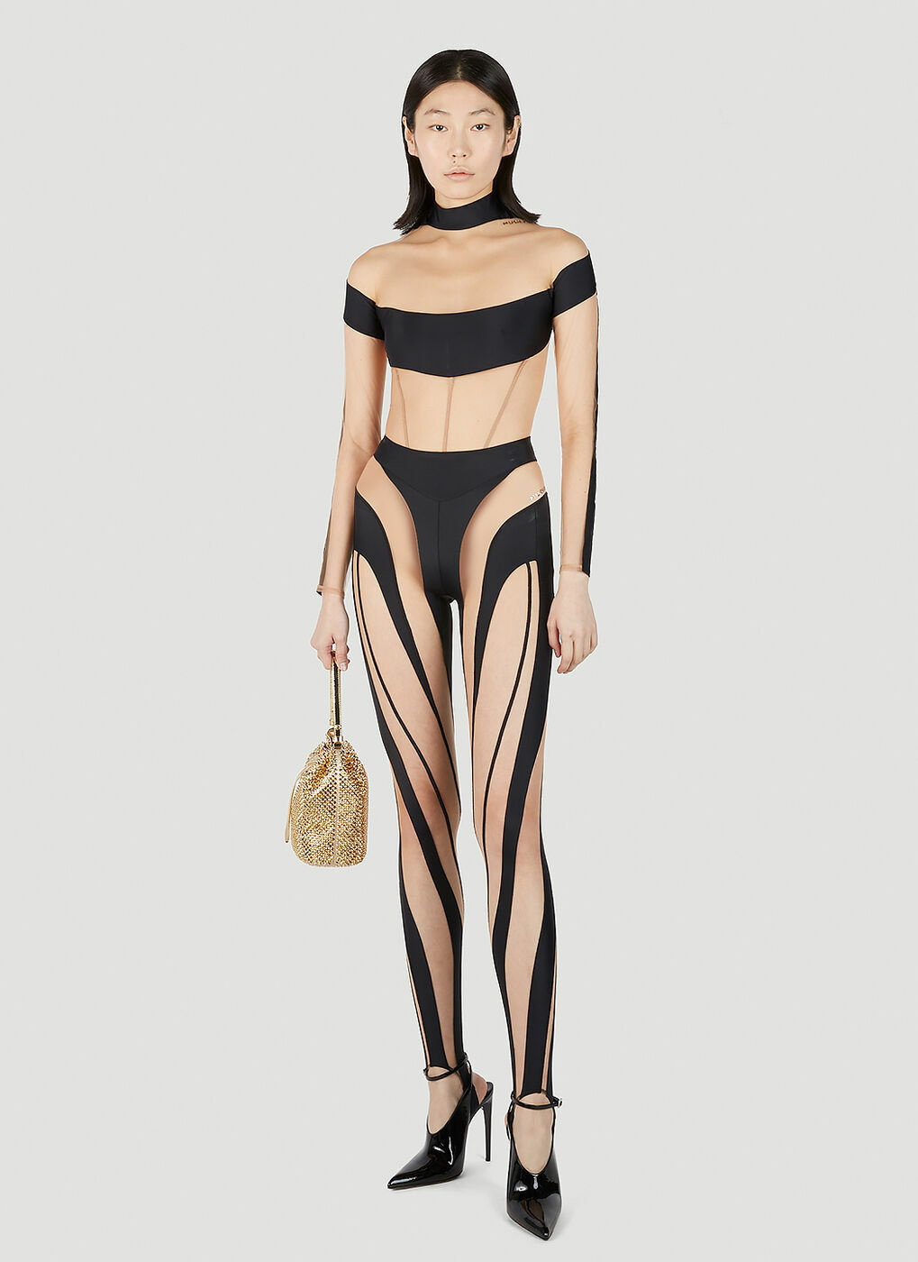 Paneled mesh and jersey leggings in black - Mugler