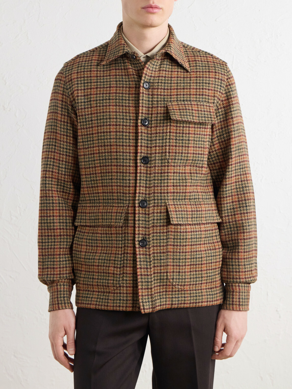 De Petrillo - Houndstooth Virgin Wool Overshirt - Brown