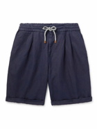 Brunello Cucinelli - Straight-Leg Linen and Cotton-Blend Drawstring Shorts - Blue