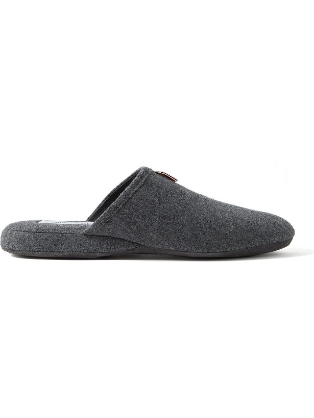 Photo: Thom Browne - Grosgrain-Trimmed Wool and Cashmere-Blend Flannel Slippers - Gray