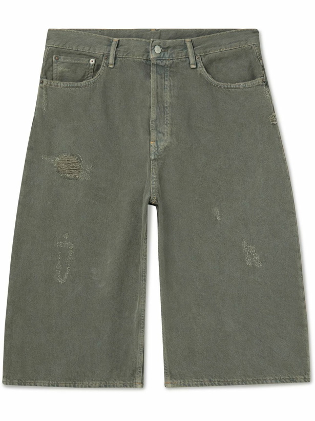 Photo: Acne Studios - Straight-Leg Distressed Denim Shorts - Green