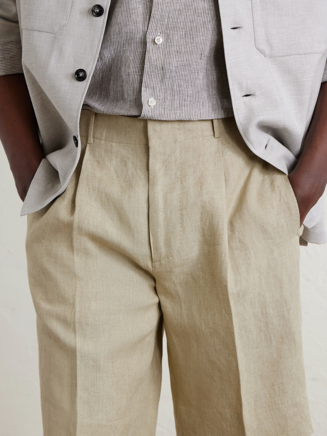 Slowear - Straight-Leg Pleated Linen Shorts - Neutrals