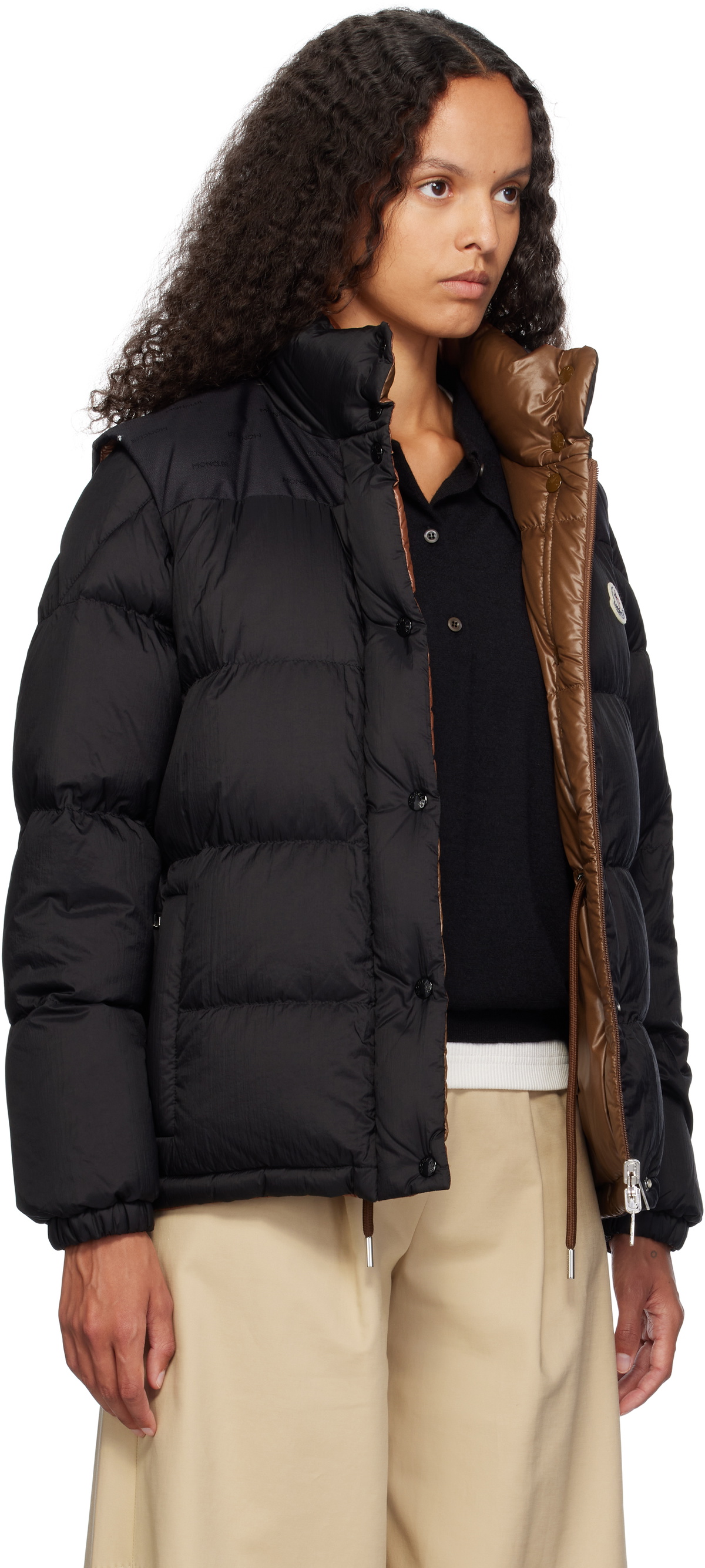 Moncler Black & Brown Verone Short Reversible Down Jacket Moncler