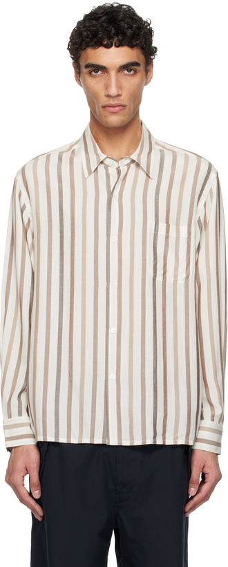 Photo: WACKO MARIA Off-White & Brown Striped Regular Collar Shirt