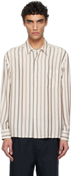 WACKO MARIA Off-White & Brown Striped Regular Collar Shirt