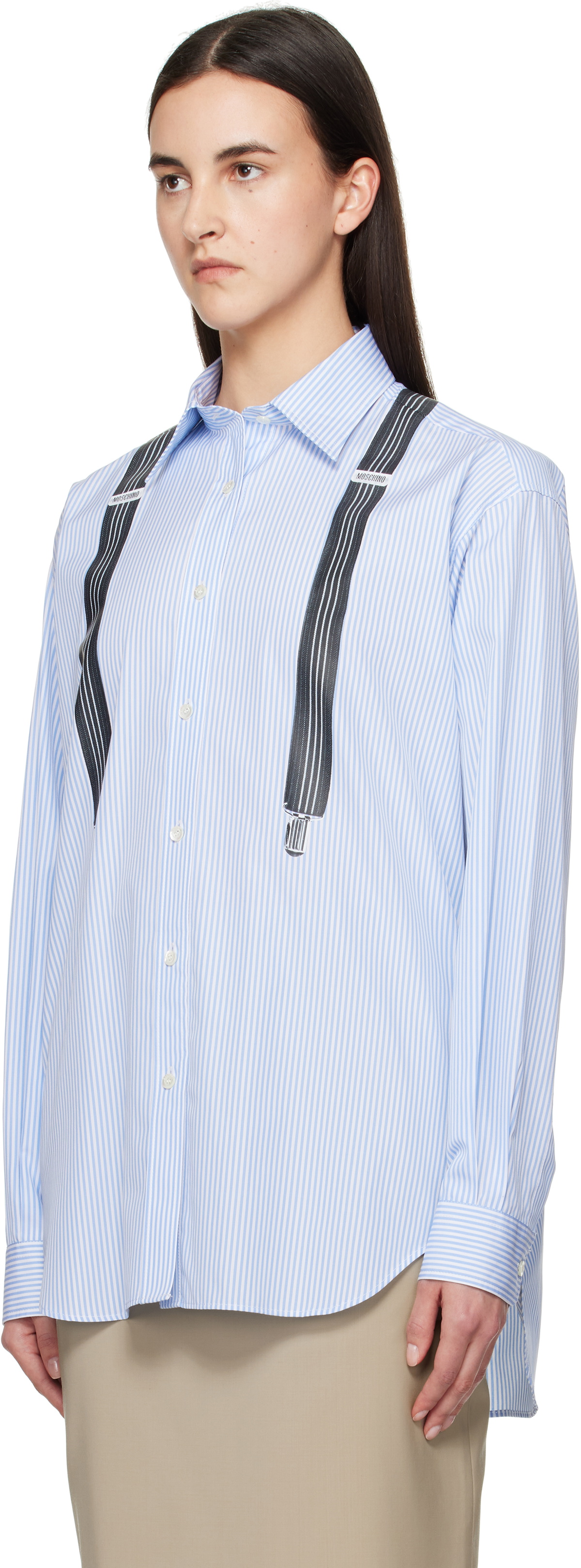 Moschino Blue Striped Suspenders Shirt