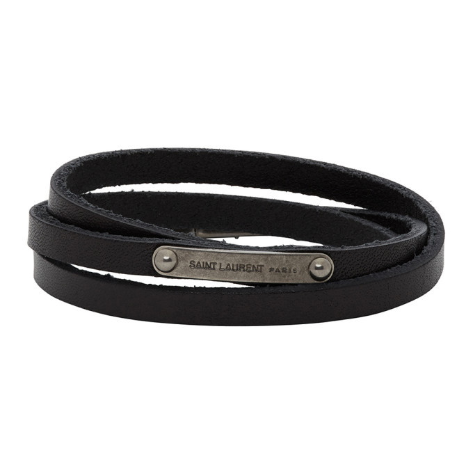 Photo: Saint Laurent Black Narrow Multi-Wrap ID Bracelet