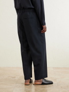 ATON - Straight-Leg Pleated Wool-Gauze Trousers - Blue