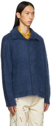 Bode Blue Hand Carded Mohair Cardigan