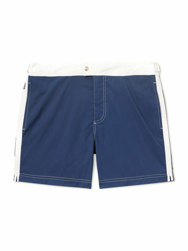 Photo: TOM FORD - Straight-Leg Mid-Length Striped Swim Shorts - Blue