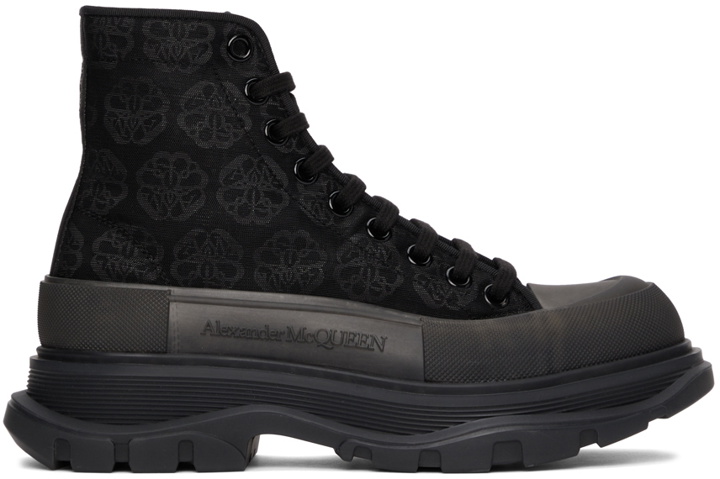 Photo: Alexander McQueen Black Floral Tread Slick High Sneakers