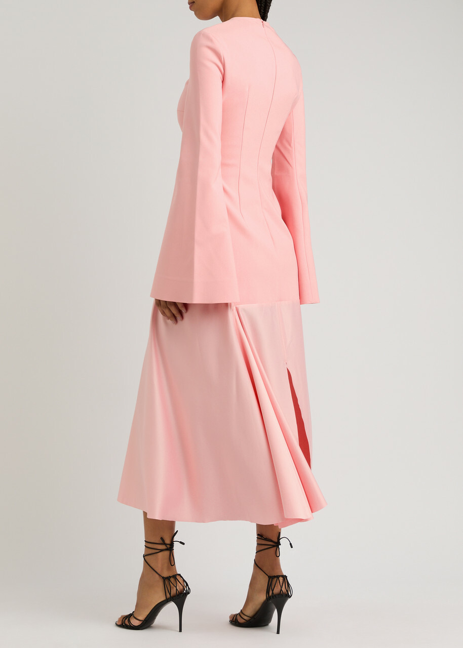 Solace London Gaia Satin and Crepe Midi Dress Light Pink