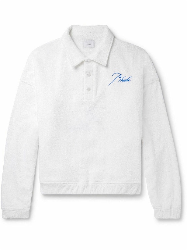 Photo: Rhude - Logo-Embroidered Cotton-Terry Polo Shirt - White