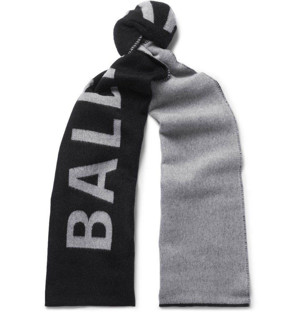 Balenciaga Womens LogoKnit WoolBlend Scarf  Black  Wool scarf outfit  Fashion Logo knit