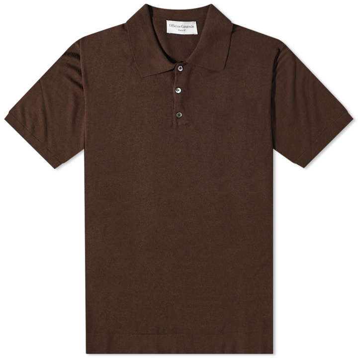 Photo: Officine Generale Men's Officine Générale Brutus Knitted Polo Shirt in Cocoa