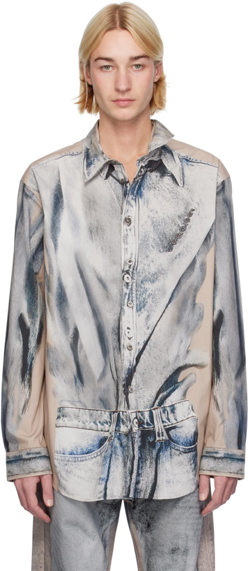 Photo: Y/Project Beige & Blue Trompe L'oeil Shirt