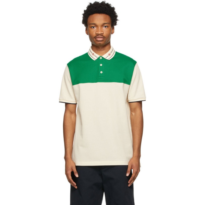 Photo: Gucci Off-White and Green Embroidered GG Polo