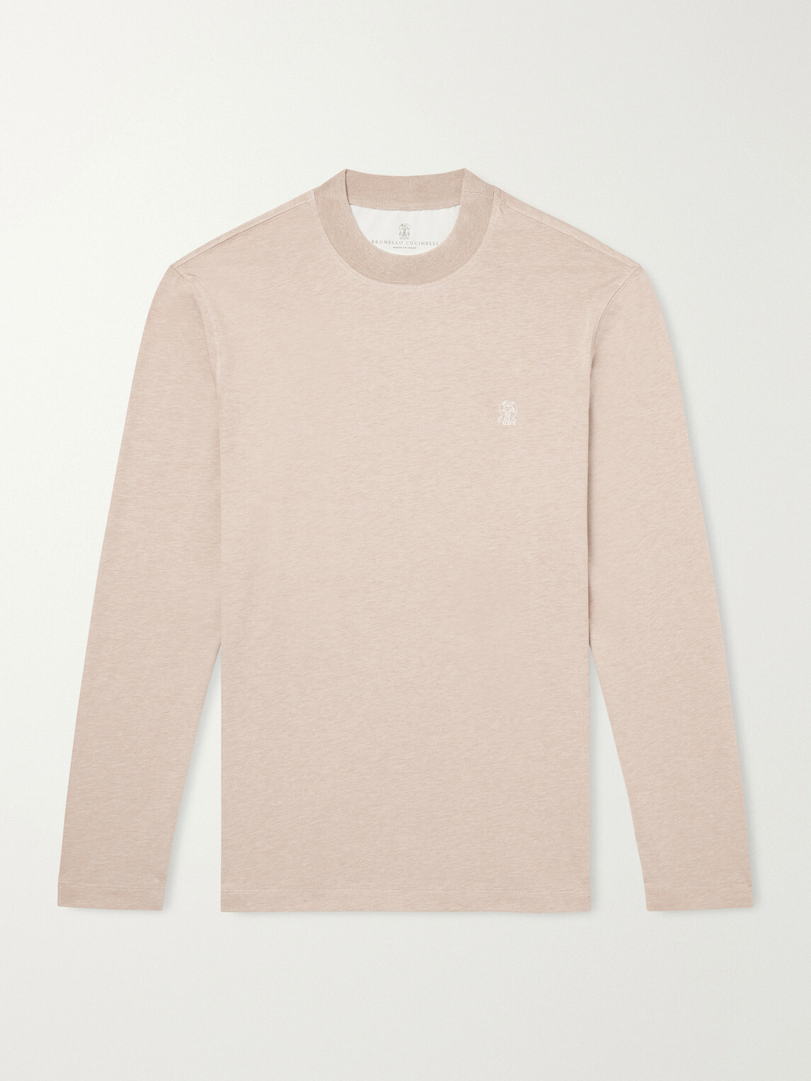 Brunello Cucinelli - Logo-Embroidered Cotton-Jersey T-Shirt - Neutrals