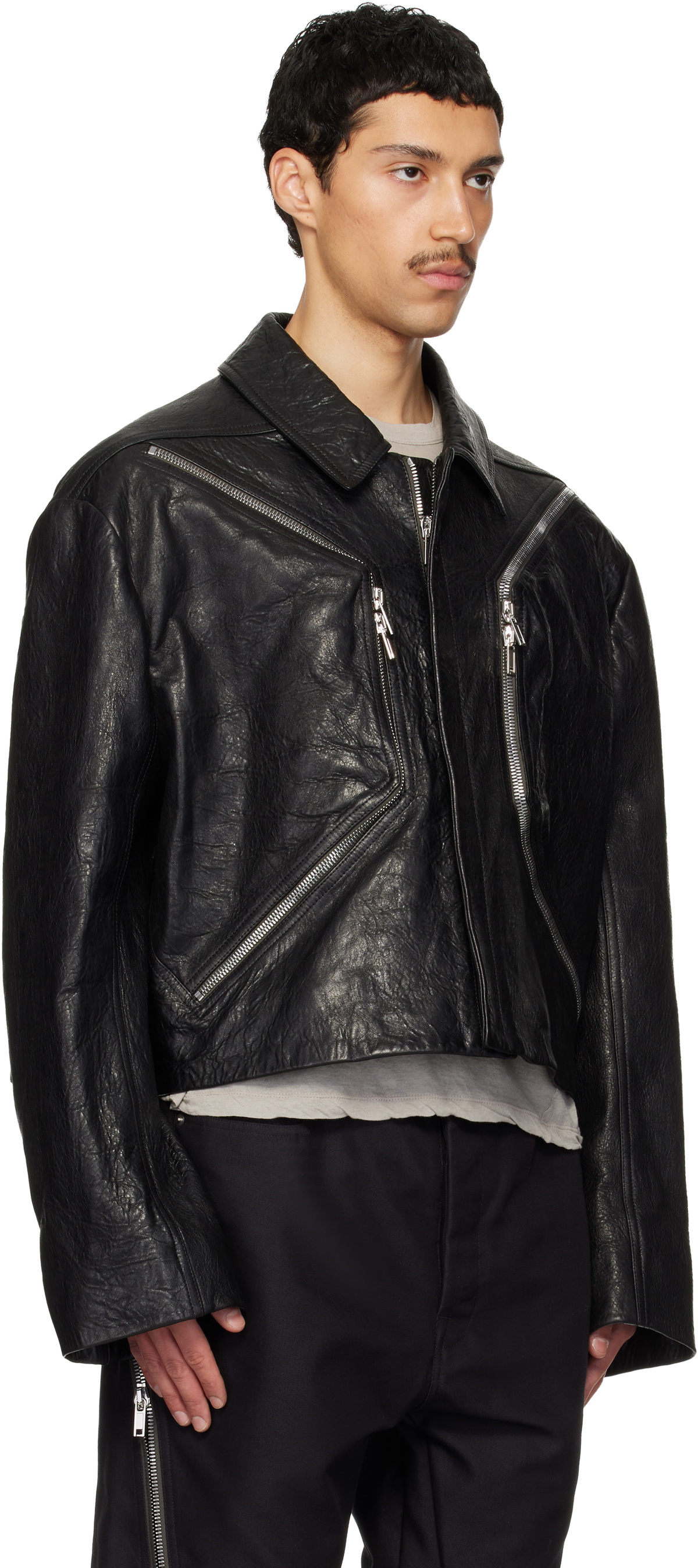 Rick Owens Black Temple Heizer Mac Leather Jacket Rick Owens