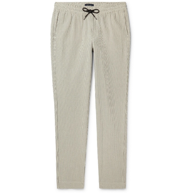 Photo: Sease - Striped Cotton-Seersucker Drawstring Trousers - Gray