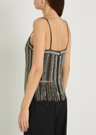 Alice + Olivia Chi Embellished Fringed Stretch-mesh top Black