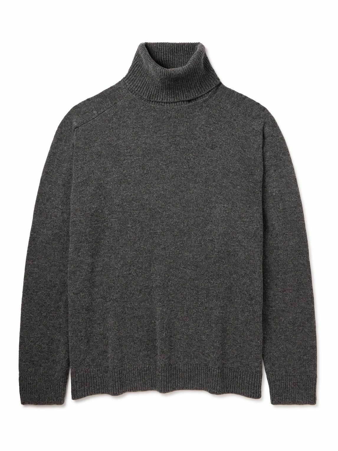 Photo: Raf Simons - Oversized Leather-Appliquéd Wool Rollneck Sweater - Gray