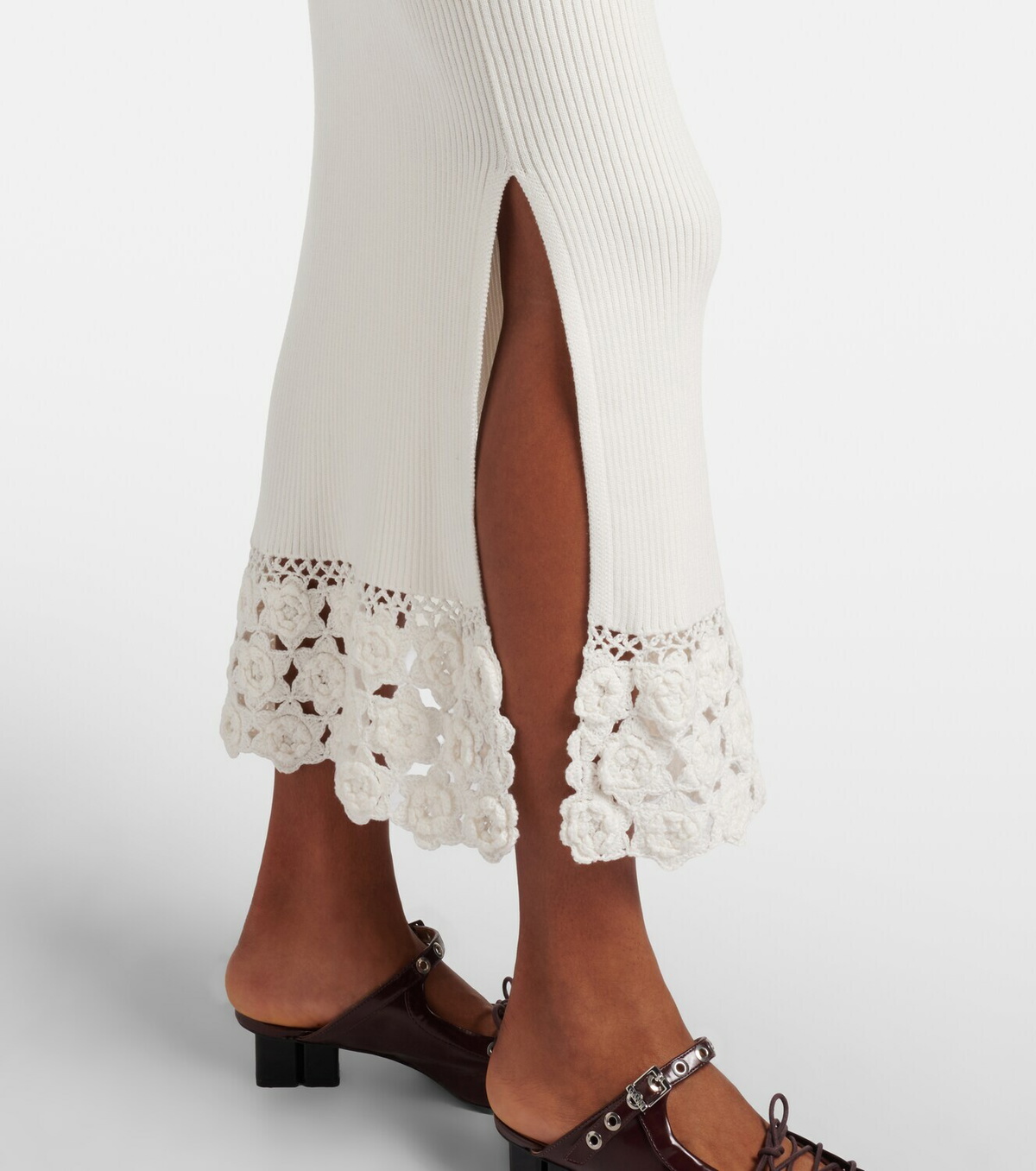 Ganni Crochet-trimmed ribbed cotton-blend midi dress