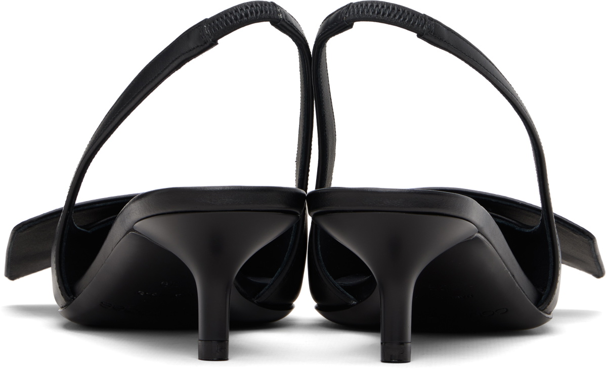 Courrèges Black Fold Leather Slingback Heels