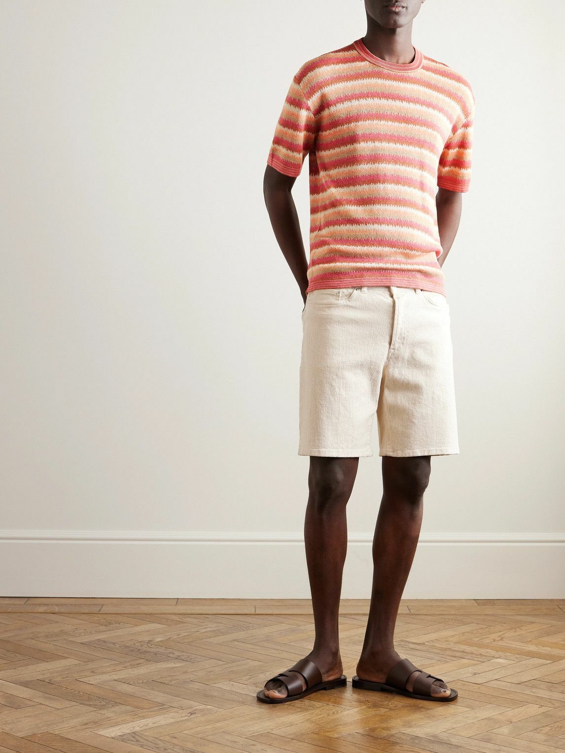 PIACENZA 1733 - Jacquard-Knit Silk and Linen-Blend T-Shirt - Orange