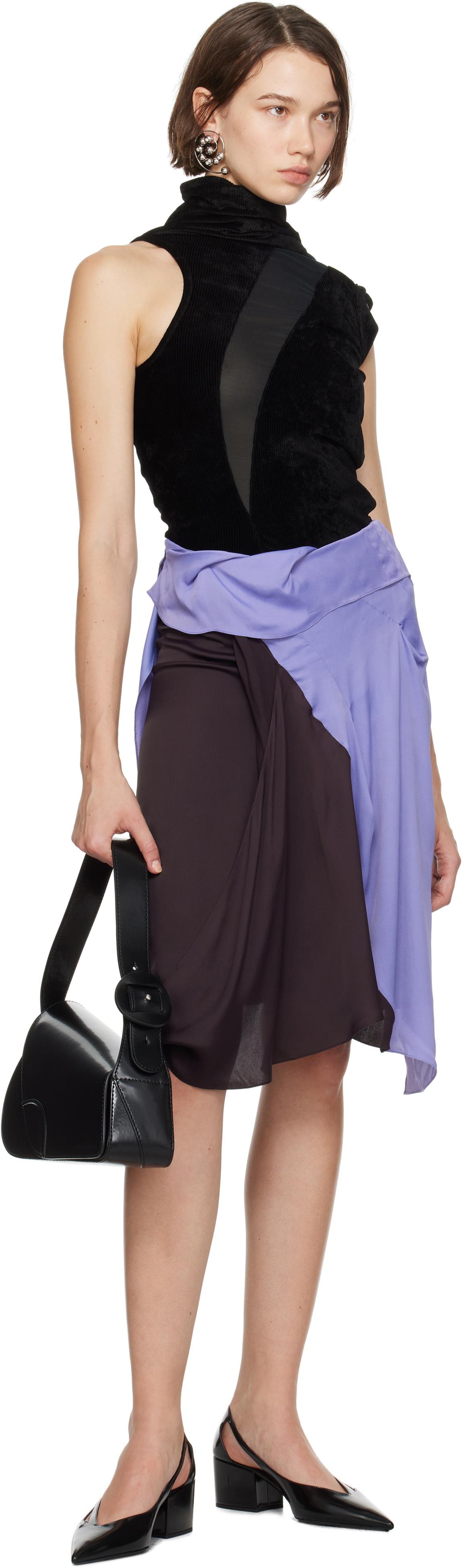 Kiko Kostadinov Brown & Purple Kukri Draped Midi Skirt Kiko Kostadinov