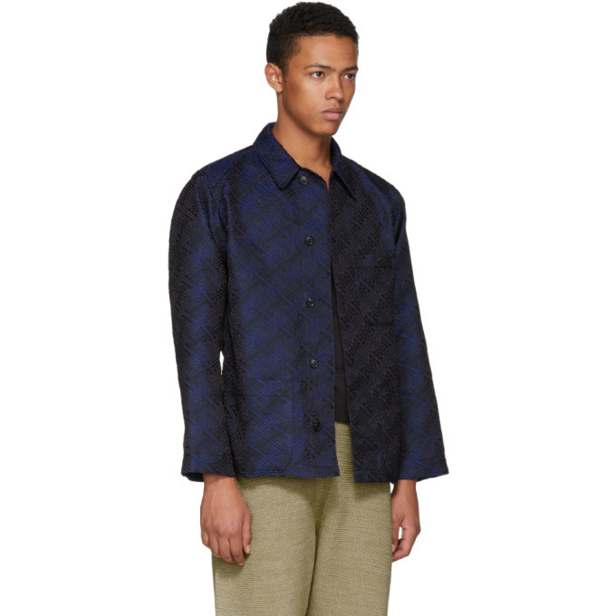 新品 Blue Blue SATIN DAMASK JACQUARD ジャケット Blue Blue Japan Blue Satin Damask Jacquard Oversized Jacket