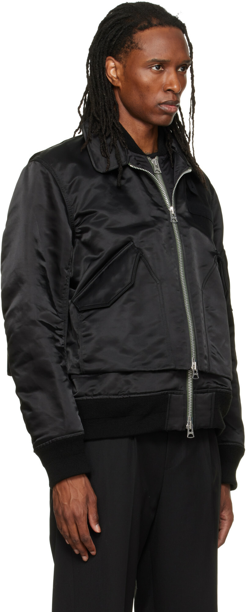 sacai Black Cotton Nylon Twill Bomber Jacket
