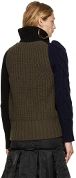 Sacai Black & Khaki Wool Knit Zip-Up Sweater