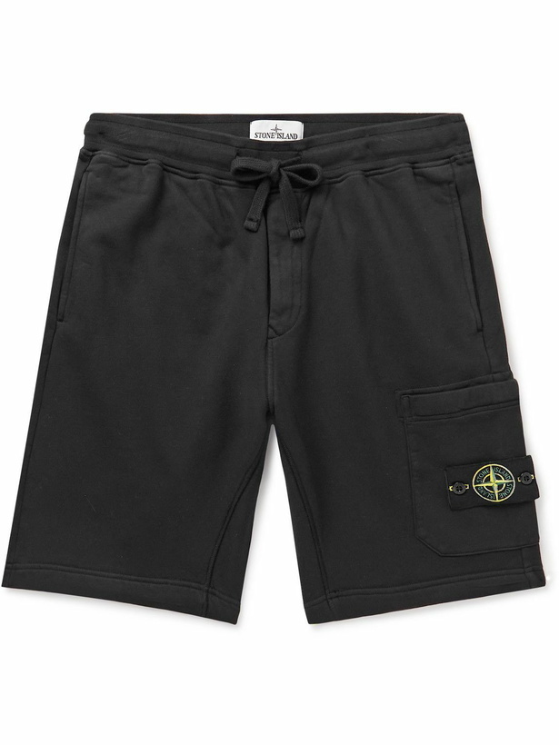 Photo: Stone Island - Straight-Leg Garment-Dyed Cotton-Jersey Drawstring Shorts - Black