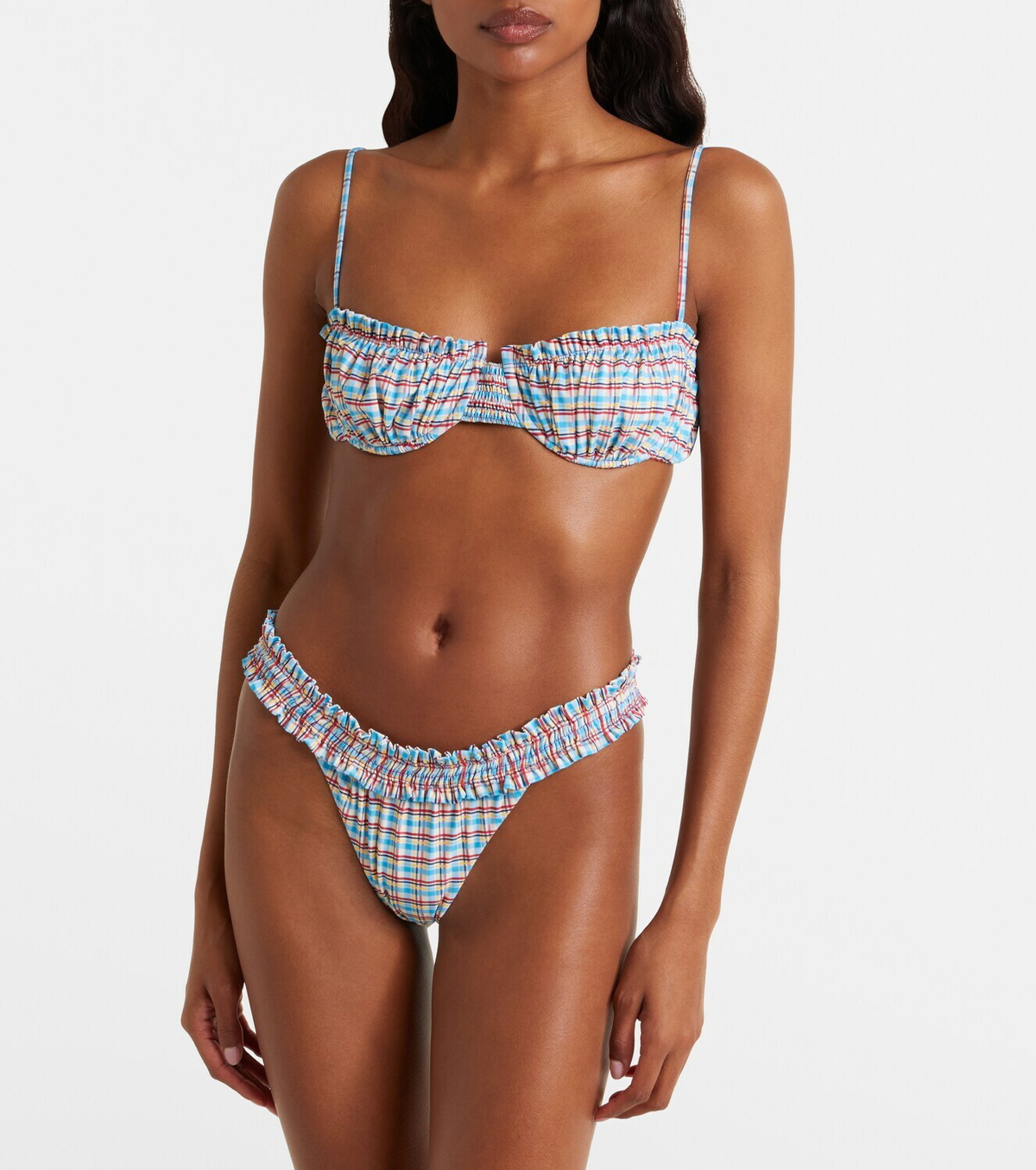 Faithfull Esterel checked ruffled bikini bottoms