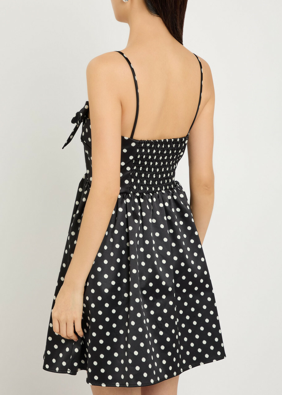 Ganni Polka-dot Stretch-satin Mini Dress Black
