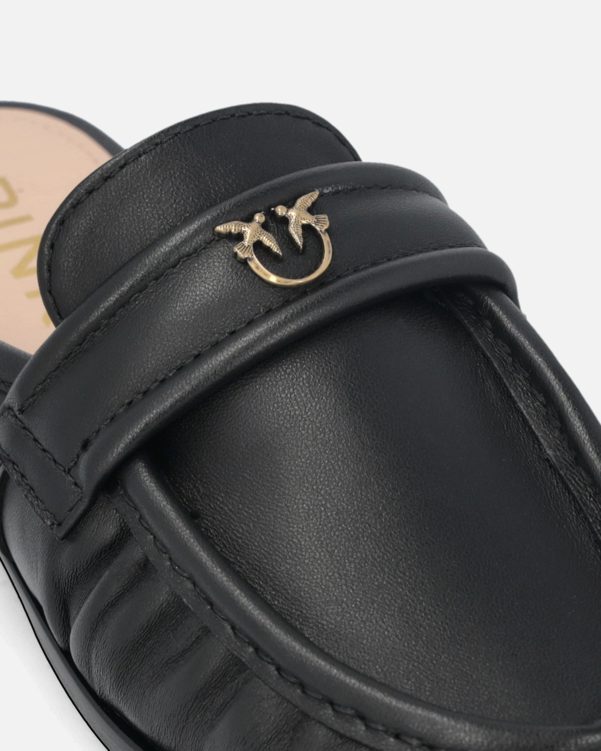Pinko Flat Nappa Leather Mule Moccasins Limo Black