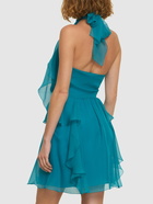 ALBERTA FERRETTI Draped Silk Chiffon Mini Halter Dress