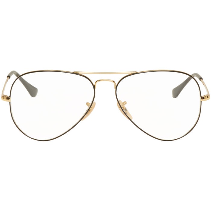 Photo: Ray-Ban Gold and Black Icons Aviator Glasses