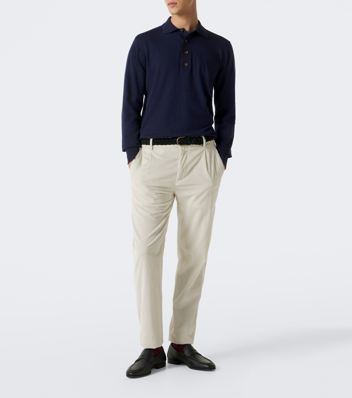 Eleventy Cotton and cashmere polo sweater