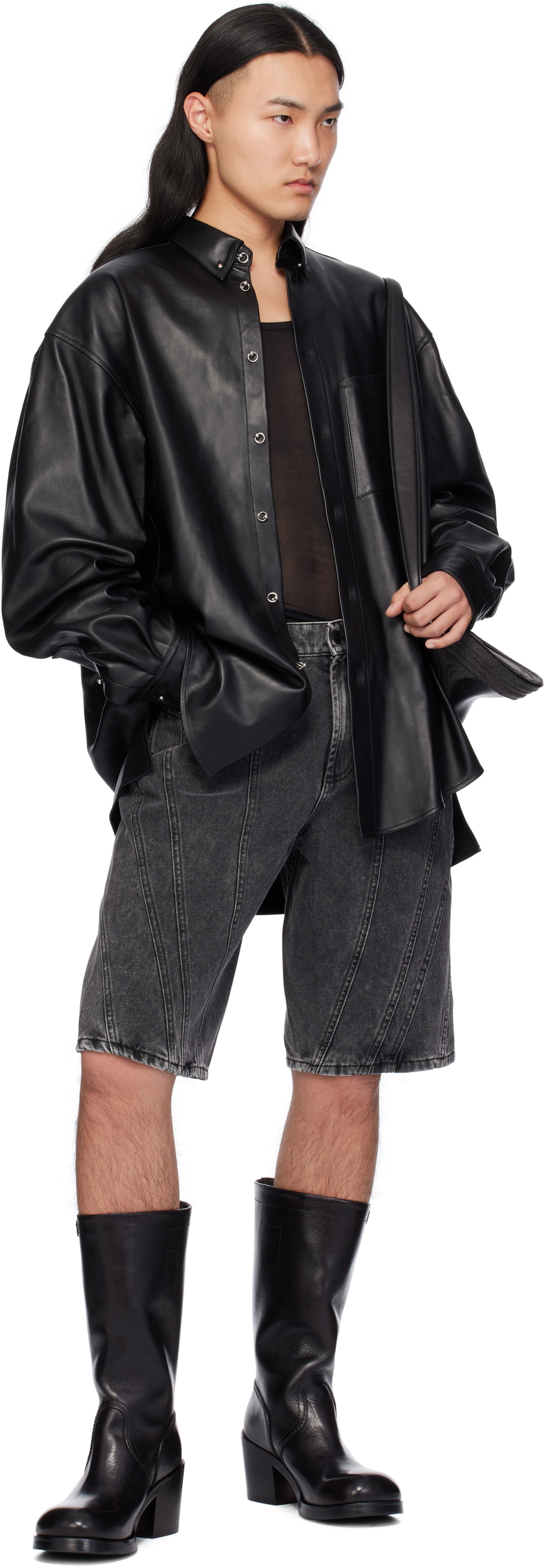 Mugler Black Piercing Leather Shirt