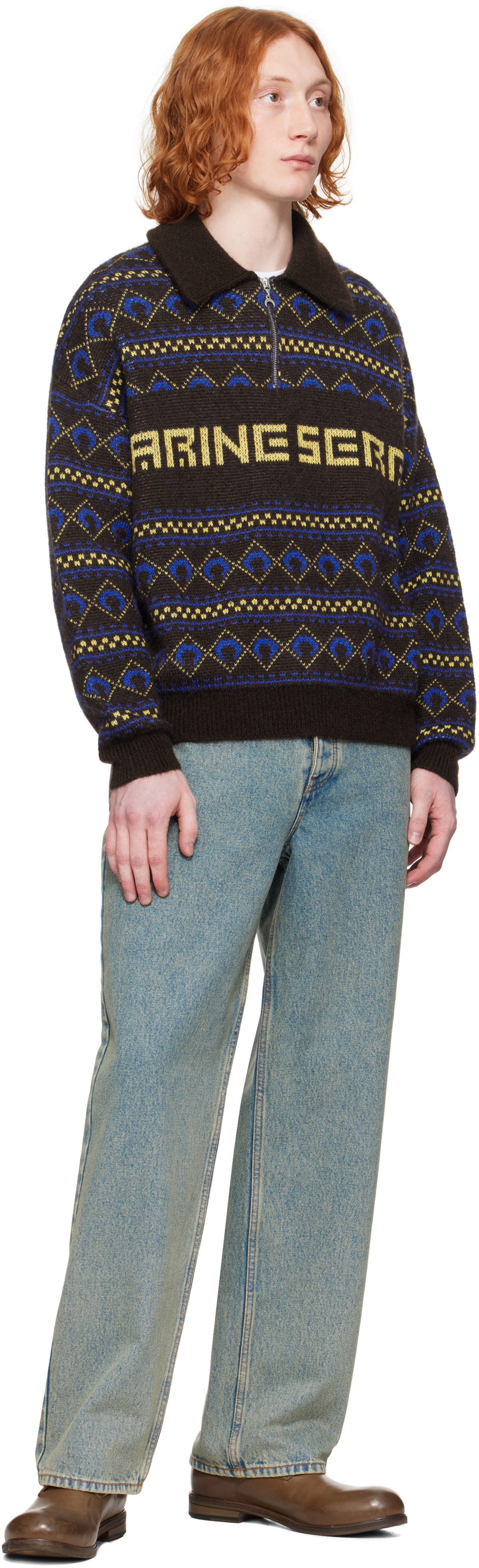 Marine Serre Brown 'Marine Serre' Jacquard Knit Crewneck Sweater
