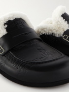 JW Anderson - Shearling-Lined Logo-Debossed Leather Backless Penny Loafers - Black