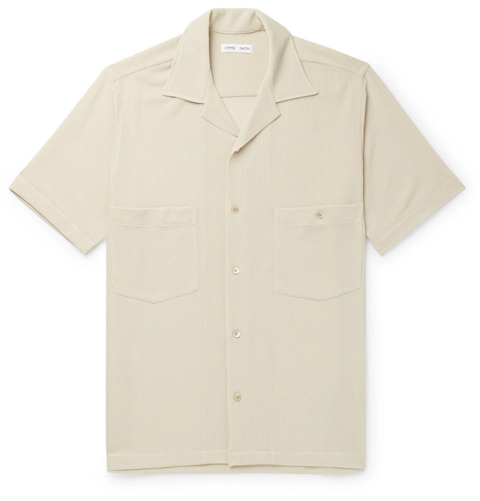 CMMN SWDN Dexter Camp Collar Tencel Blend Mesh Shirt Beige