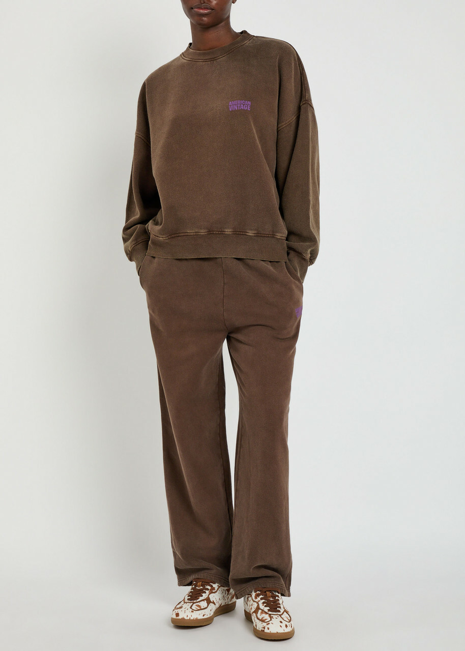 American Vintage Plizzy Logo-print Cotton Sweatpants Light Brown