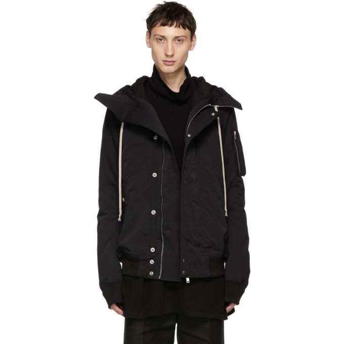 Rick Owens Drkshdw Black Hooded Bomber Jacket Rick Owens Drkshdw